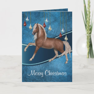 Häst på blått med Ribbon God jul Card 2 Helgkort