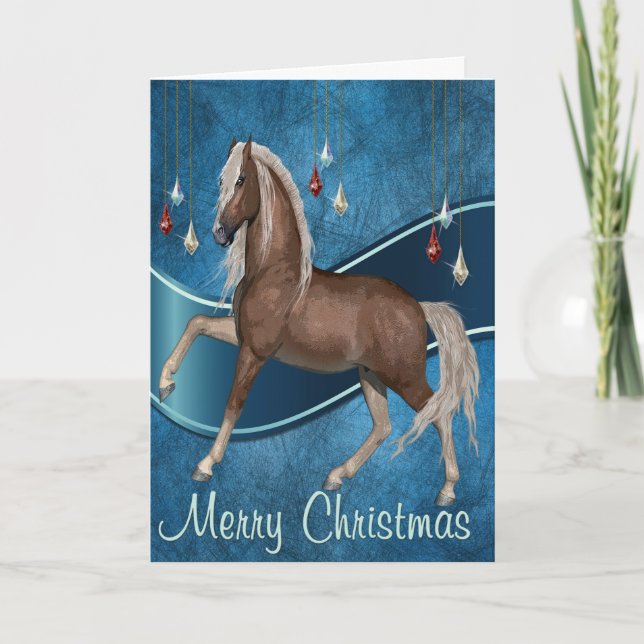 Häst på blått med Ribbon God jul Card Helgkort (Framsida)