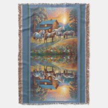 Häst på bondgård äng med vilda blommor