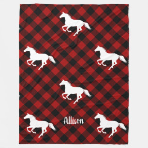 Häst på Buffalo Plaid Anpassningsbar Fleecefilt