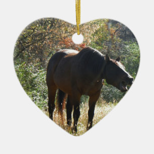 Häst på hösten julgransprydnad keramik