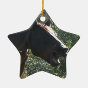 Häst på hösten julgransprydnad keramik