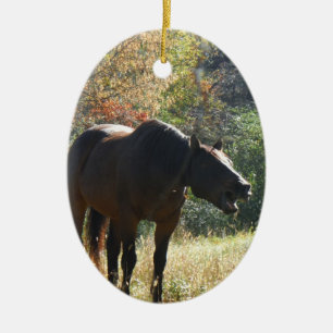 Häst på hösten julgransprydnad keramik
