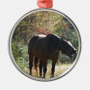 Häst på hösten julgransprydnad metall