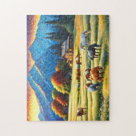 Häst på lantlig äng med vilda blommor pussel