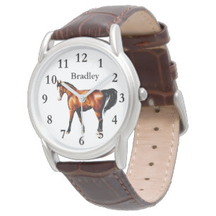 Häst på Manar Classic Brown Leather Strap Watch Armbandsur
