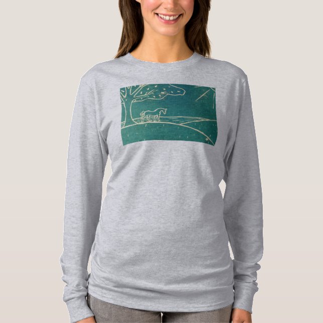 Häst på Tshirt för långärmad för backedamer en Tee (Framsida)