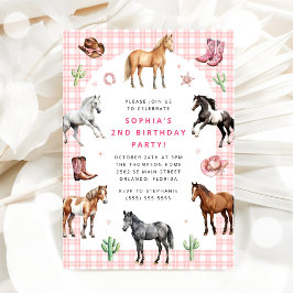 Häst Ponny Sadel Upp Cowgirl Flicka Födelsedag Inbjudningar