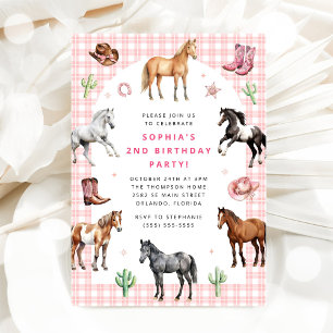 Häst Ponny Sadel Upp Cowgirl Flicka Födelsedag Inbjudningar