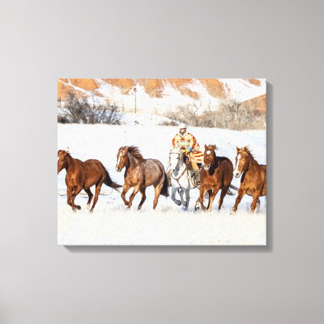 Häst ranch, Wrangler och hästar Canvastryck (Framsida)