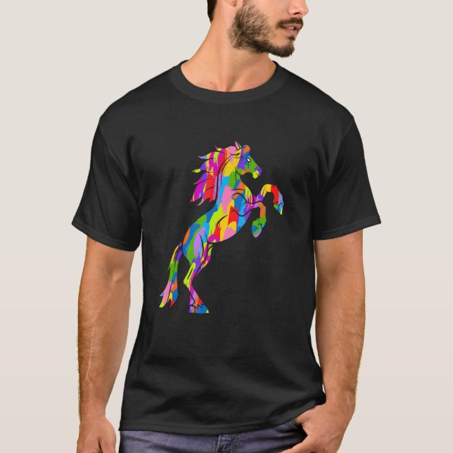 Häst Regnbåge Färg Djur Konst T Shirt (Framsida)