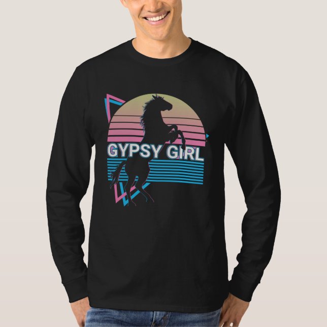 Häst Retro Zigenarflicka T Shirt (Framsida)