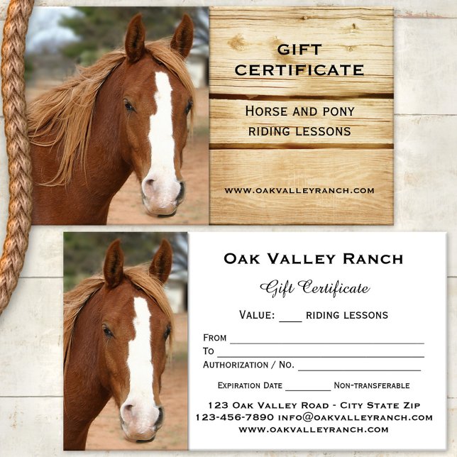 Häst Ridning Lektioner Presentkortsmall Rabattkort (Gift certificate template for a horse or pony riding lesson)