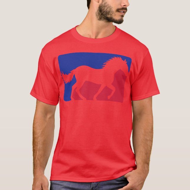 Häst röd blå sport vän t shirt (Framsida)
