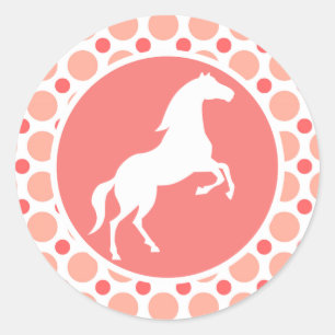 Häst; Rosa och koral Polka dots Runt Klistermärke