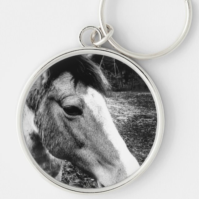 Häst Rund Silverfärgad Nyckelring (Framsidan)