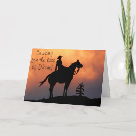 Häst & ryttare på solnedgångsilhouetten kort