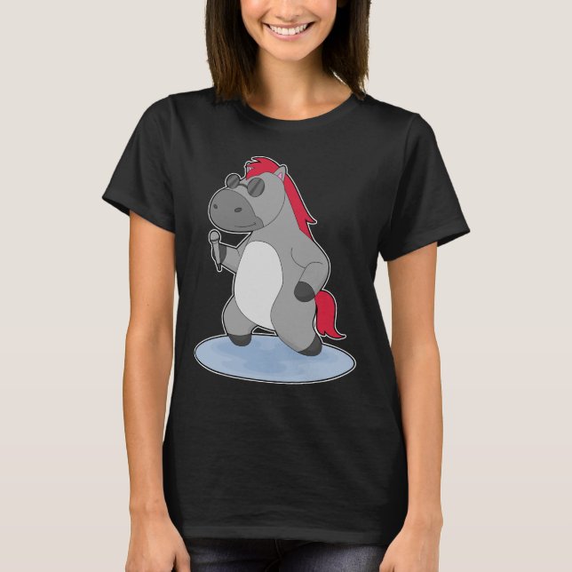 Häst Sångare Mikrofon Sång T Shirt (Framsida)