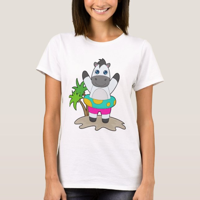 Häst Simning Uppblåsbar flotte Sommar T Shirt (Framsida)