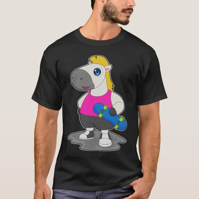 Häst Skater Skateboard Sport T Shirt (Framsida)