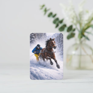 Häst Skijoring Canvas Väggkonst Vinter Häst Visitkort