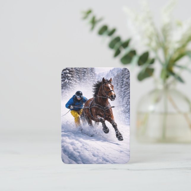 Häst Skijoring Canvas Väggkonst | Vinter Häst  Visitkort (Stående Fram)