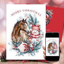 Häst snöman jul akvarell elegant