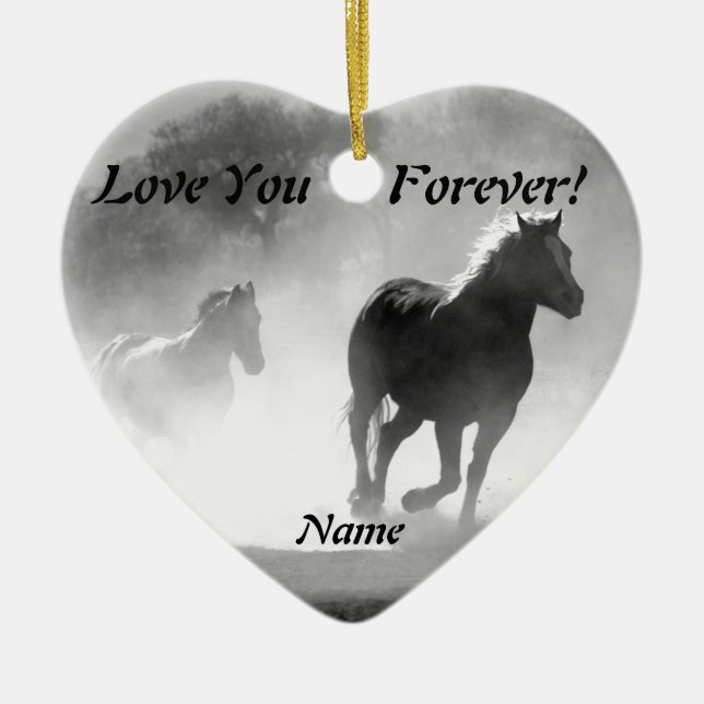 Häst som är snabbt växande ut ur misten julgransprydnad keramik (Framsidan)