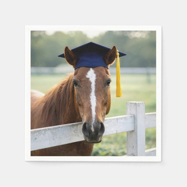 Häst som bär en examenshatt pappersservett (Framsidan)