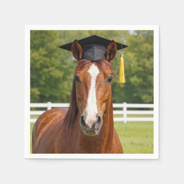 Häst som bär en examenshatt pappersservett (Framsidan)
