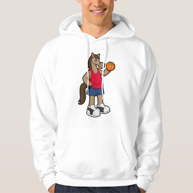 Häst som basketspelare med basketboll hoodie (Framsida)
