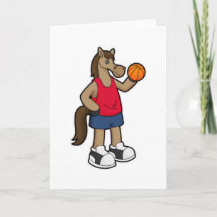 Häst som basketspelare med basketboll kort