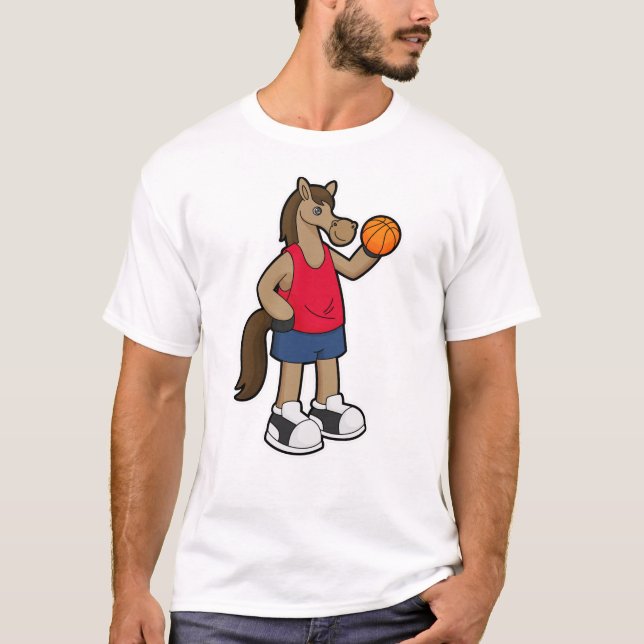 Häst som basketspelare med basketboll t shirt (Framsida)