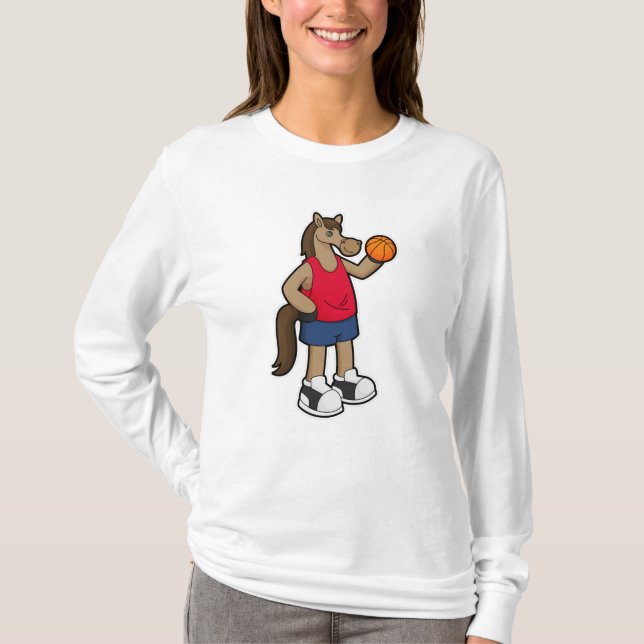 Häst som basketspelare med basketboll t shirt (Framsida)