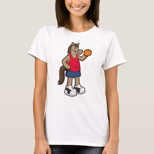 Häst som basketspelare med basketboll t shirt (Framsida)