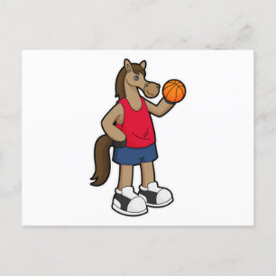 Häst som basketspelare med basketboll vykort