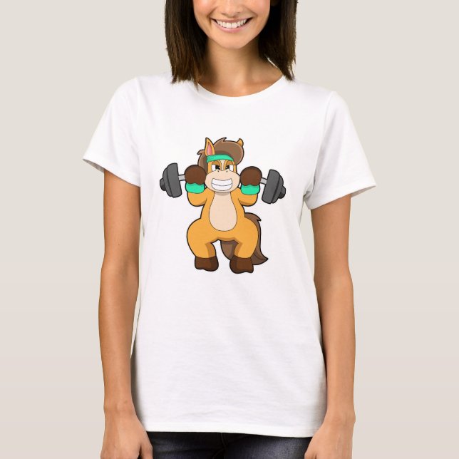 Häst som Bodybuilding der med Barbell T Shirt (Framsida)