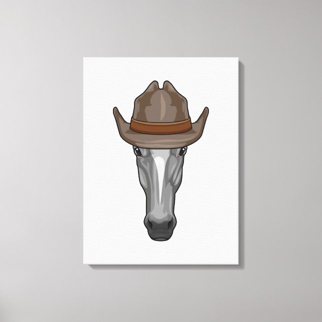 Häst som Cowboy med Hat Canvastryck (Framsida)