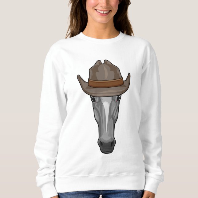 Häst som Cowboy med Hat T Shirt (Framsida)
