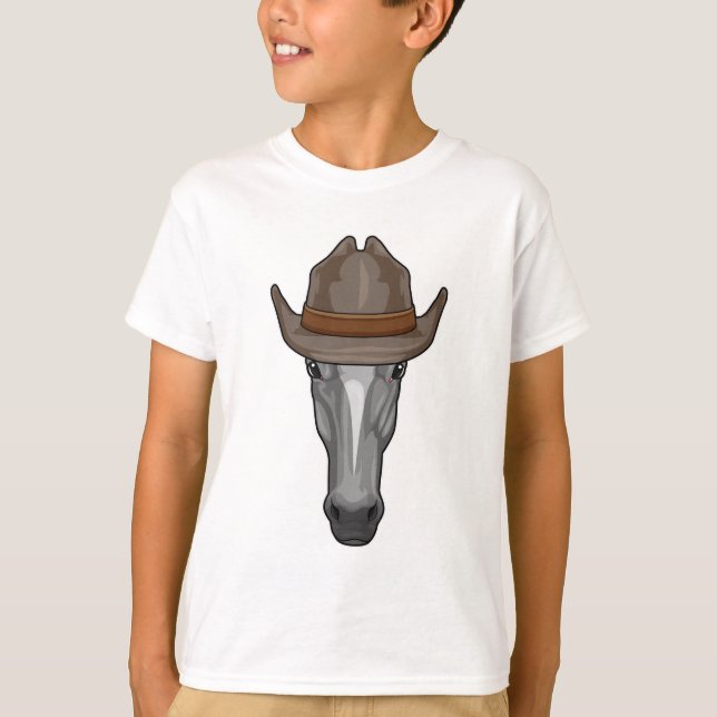 Häst som Cowboy med Hat T Shirt (Framsida)
