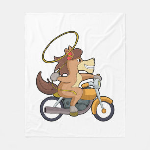 Häst som Cowboy med Lasso & Motorcycle Fleecefilt