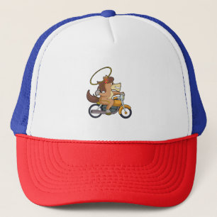 Häst som Cowboy med Lasso & Motorcycle Keps