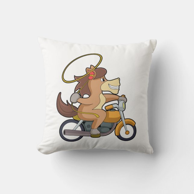 Häst som Cowboy med Lasso & Motorcycle Kudde (Framsida)