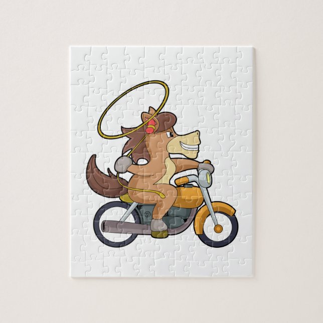 Häst som Cowboy med Lasso & Motorcycle Pussel (Vertikal)