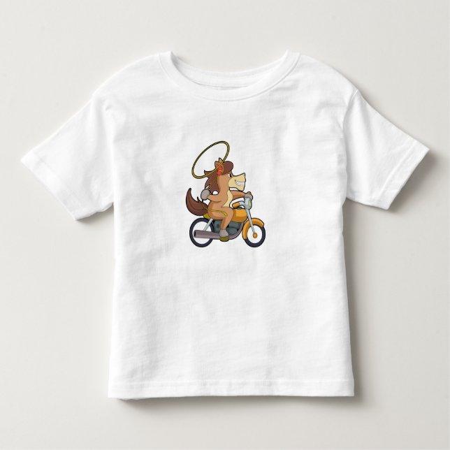Häst som Cowboy med Lasso & Motorcycle T Shirt (Framsida)