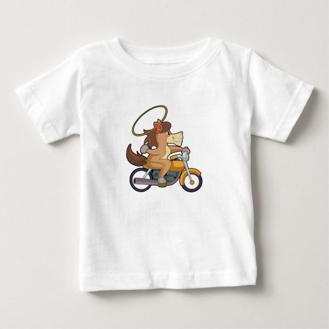 Häst som Cowboy med Lasso & Motorcykel T Shirt (Framsida)
