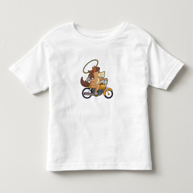 Häst som cowboy med Lasso & Motorcykel T Shirt (Framsida)