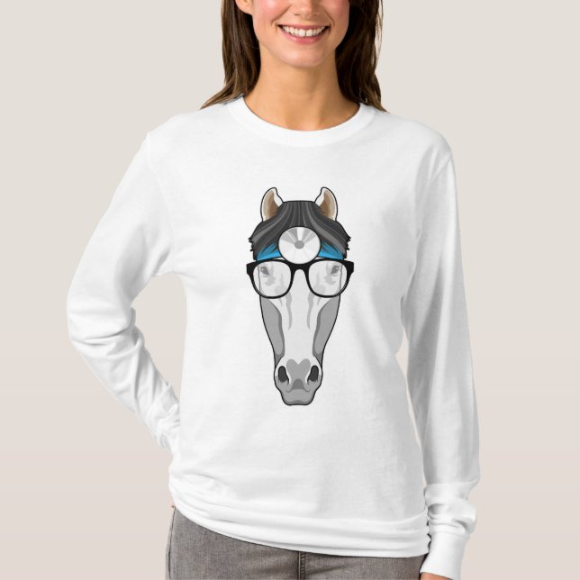 Häst som Doktor med glasögon T Shirt (Framsida)