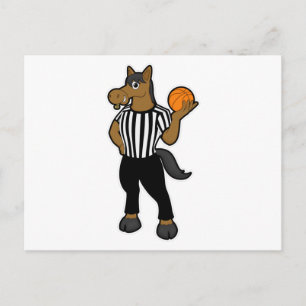 Häst som domare med basket och visselpipa vykort