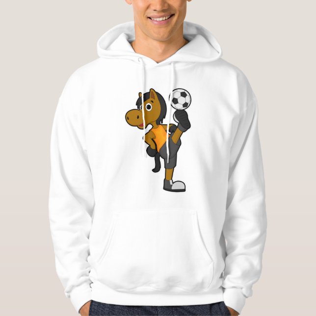 Häst som fotbollsspelare med fotboll hoodie (Framsida)